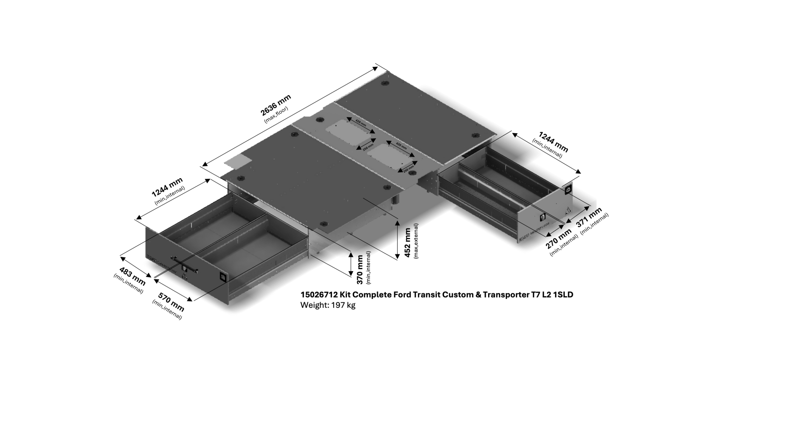 3D-illustation på Smartfloor Ford Transit Custom L2 med 1SLD