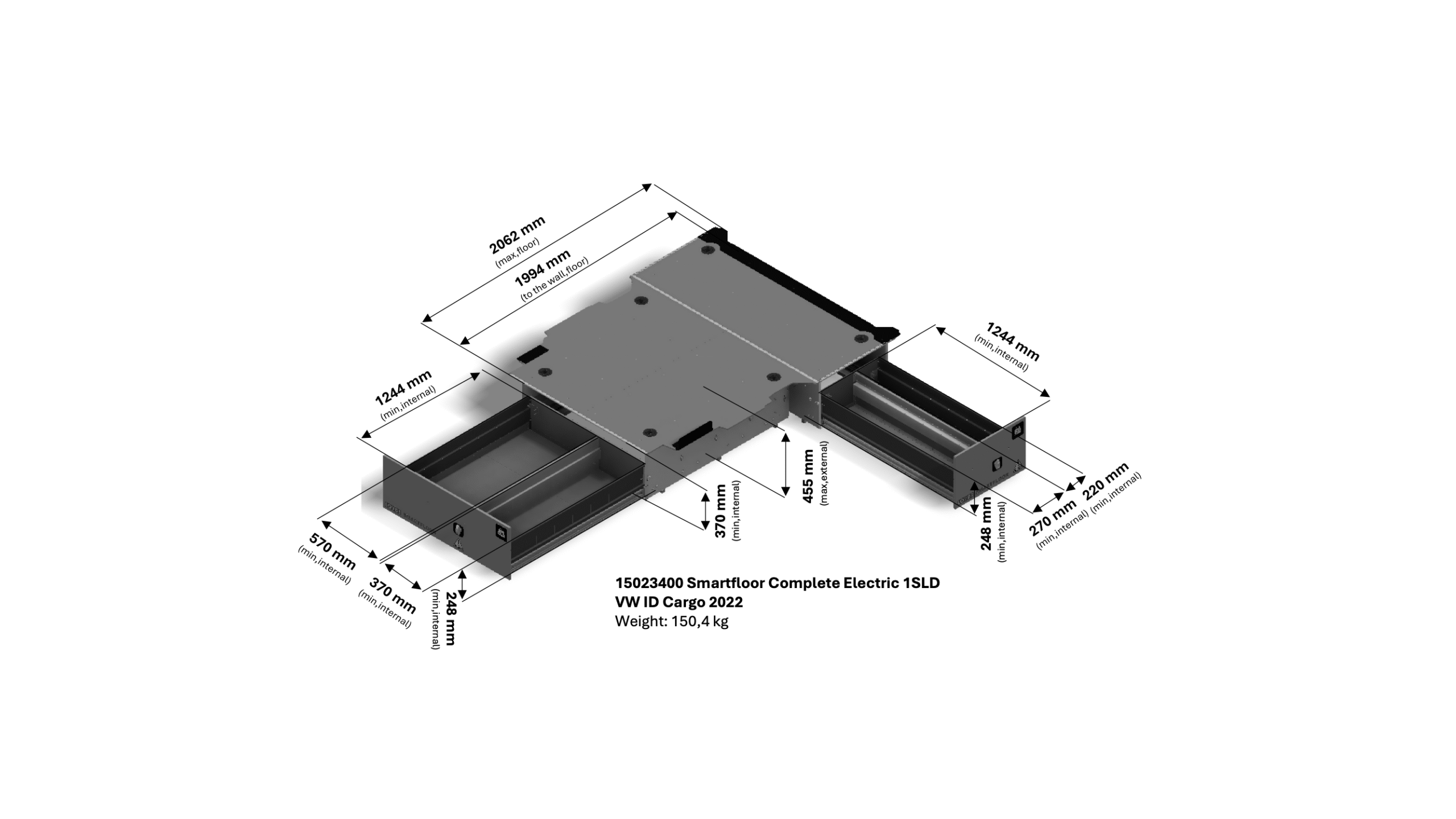 3D-illustration på Loyds Systems Smartfloor komplett system till Volkswagen ID Buzz Cargo 1-SLD